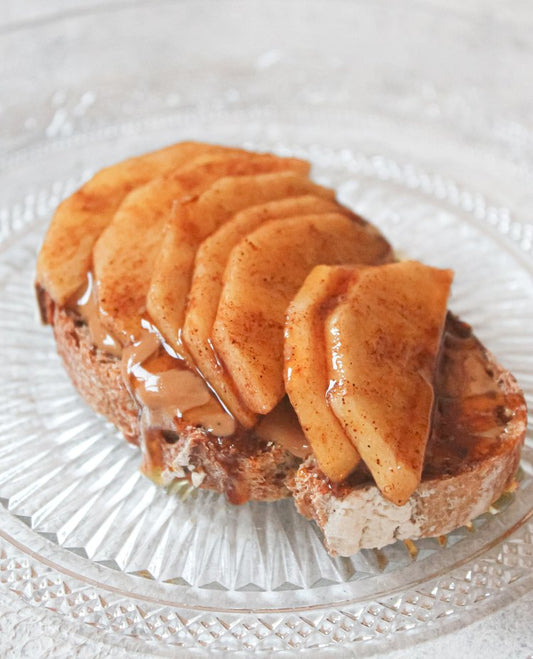 Peanut Butter Toast with Caramelized Vanilla & Cinnamon Infused Apple