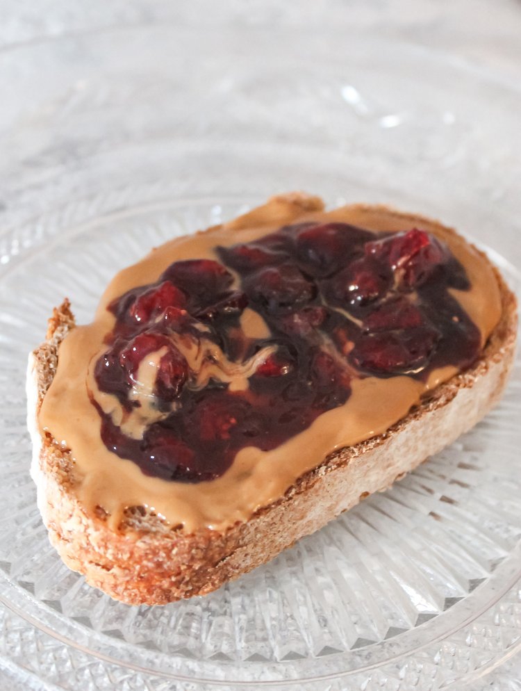 Peanut Butter Toast with Berry Compote and Chia Seeds