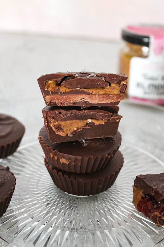Vegan salted chocolate Almond Butter Cups with a Gooey Center